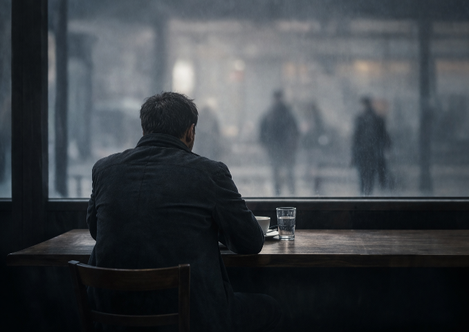 Uomo solo al tavolo, tema solitudine, kafka