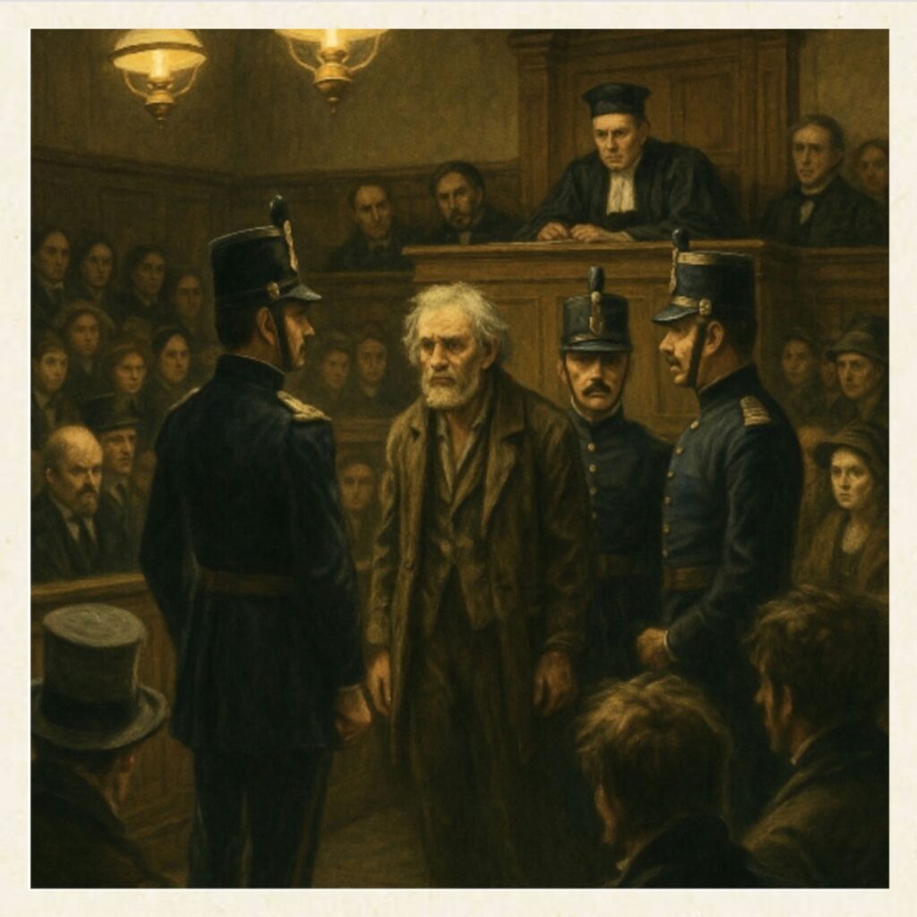 Jean Valjean viene preso in custodia dai gendarmi dopo aver rivelato la propria identità in tribunale.
argomento dell'articoloI Miserabili - riassunto delle scene 1-5. L'uscita dal carcere e la nuova vita di Valjean