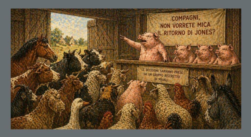 Clarinetto parla agli animali della fattoria e richiama il ritorno di Jones. La Fattoria degli Animali - il ritorno di Jones