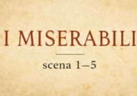 Copertina I Miserabili con testo scena 1-5 su sfondo stile pergamena