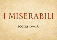 Copertina I Miserabili con testo scena 6-10 su sfondo stile pergamena