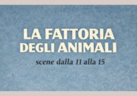 La fattoria degli animali -riassunto scene 11-15 . Scritta con titolo su sfondo azzurro