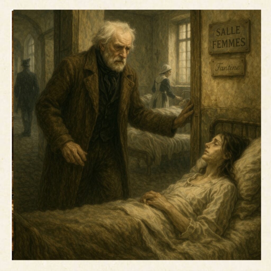 Jean Valjean visita Fantine in ospedale dopo aver scoperto la sua condizione e le conseguenze della sua miseria