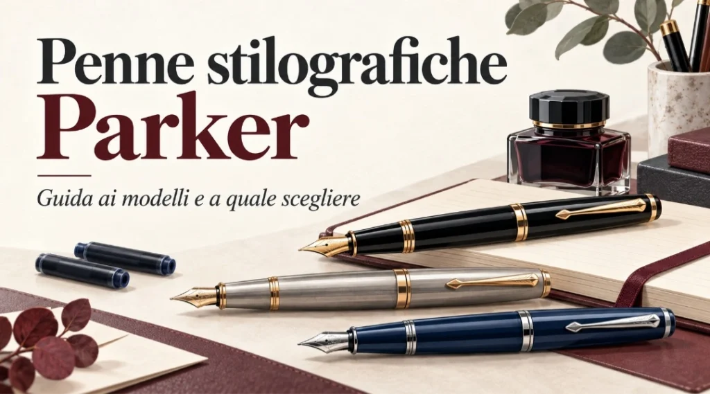 Selezione di penne stilografiche Parker presentate come guida ai modelli e agli utilizzi