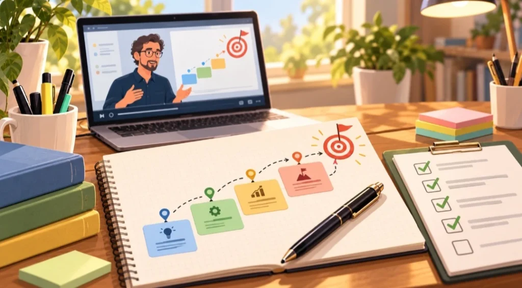 Videocorso online sul raggiungimento degli obiettivi con docente, percorso a tappe, checklist e traguardo finale
