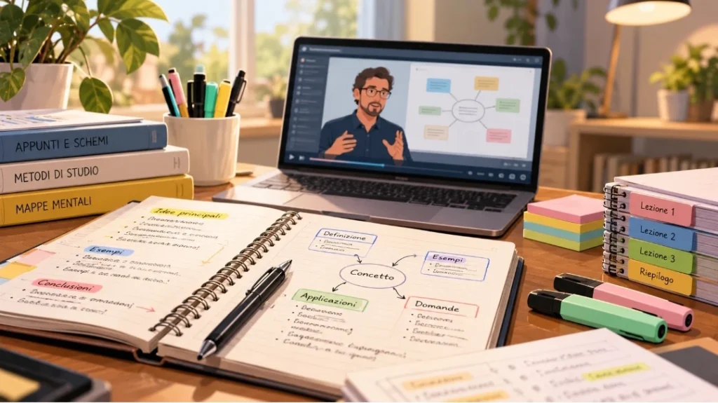 Videocorso online per imparare a prendere appunti con docente, quaderno, schemi e mappe mentali
